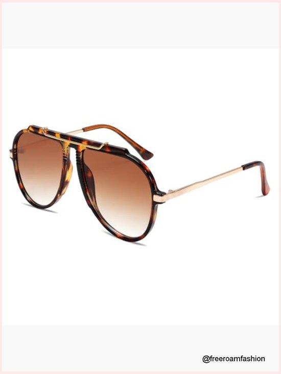 Oversized Aviator Sunglasses Retro 70s Gold Metal Frame UV400 main image 4